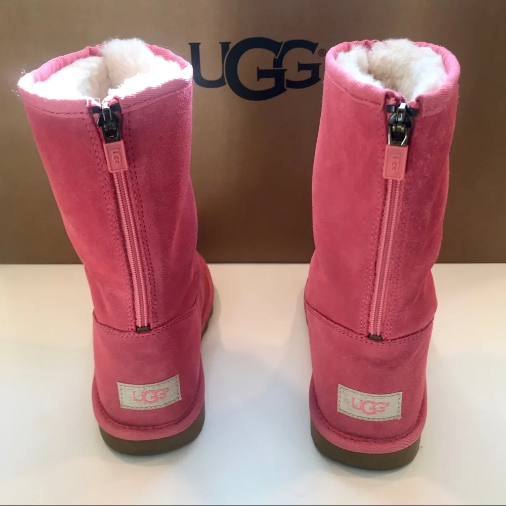 NEW AUTHENTIC UGG Back Zipper Pink Suede Boots Sz5 - Picture 3 of 8